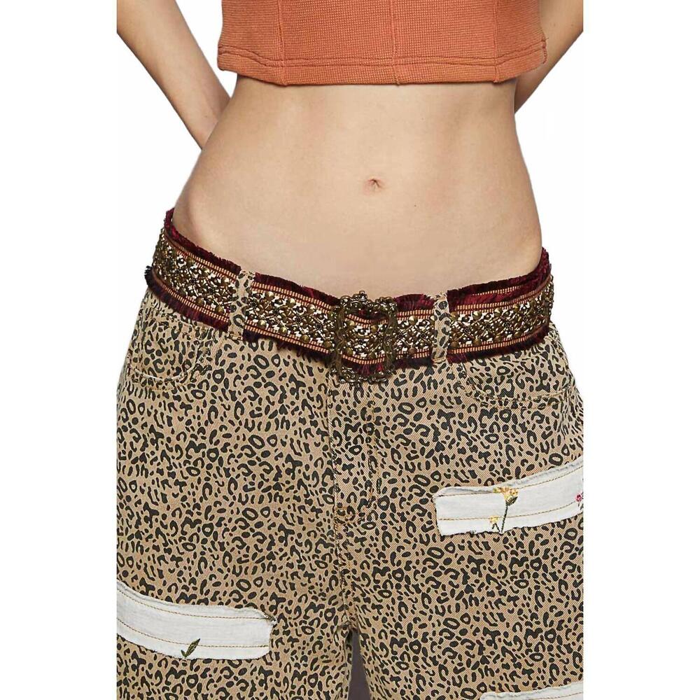 NEW POL women's stitched belt in burgundy